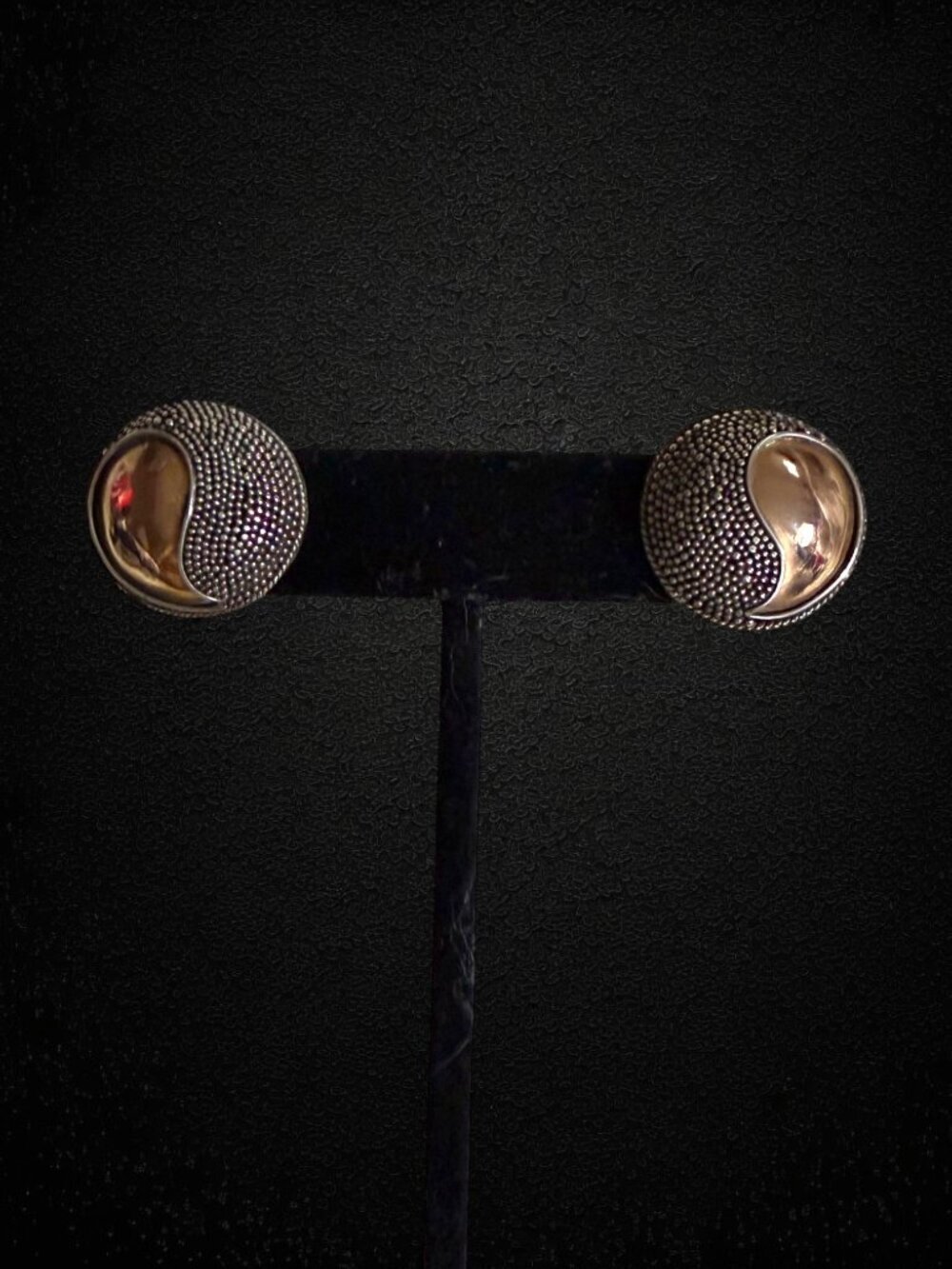 Sterling Silver 925 Yin Yang Stud Earrings Two Tone Artisan Modernist Post - Picture 3 of 7